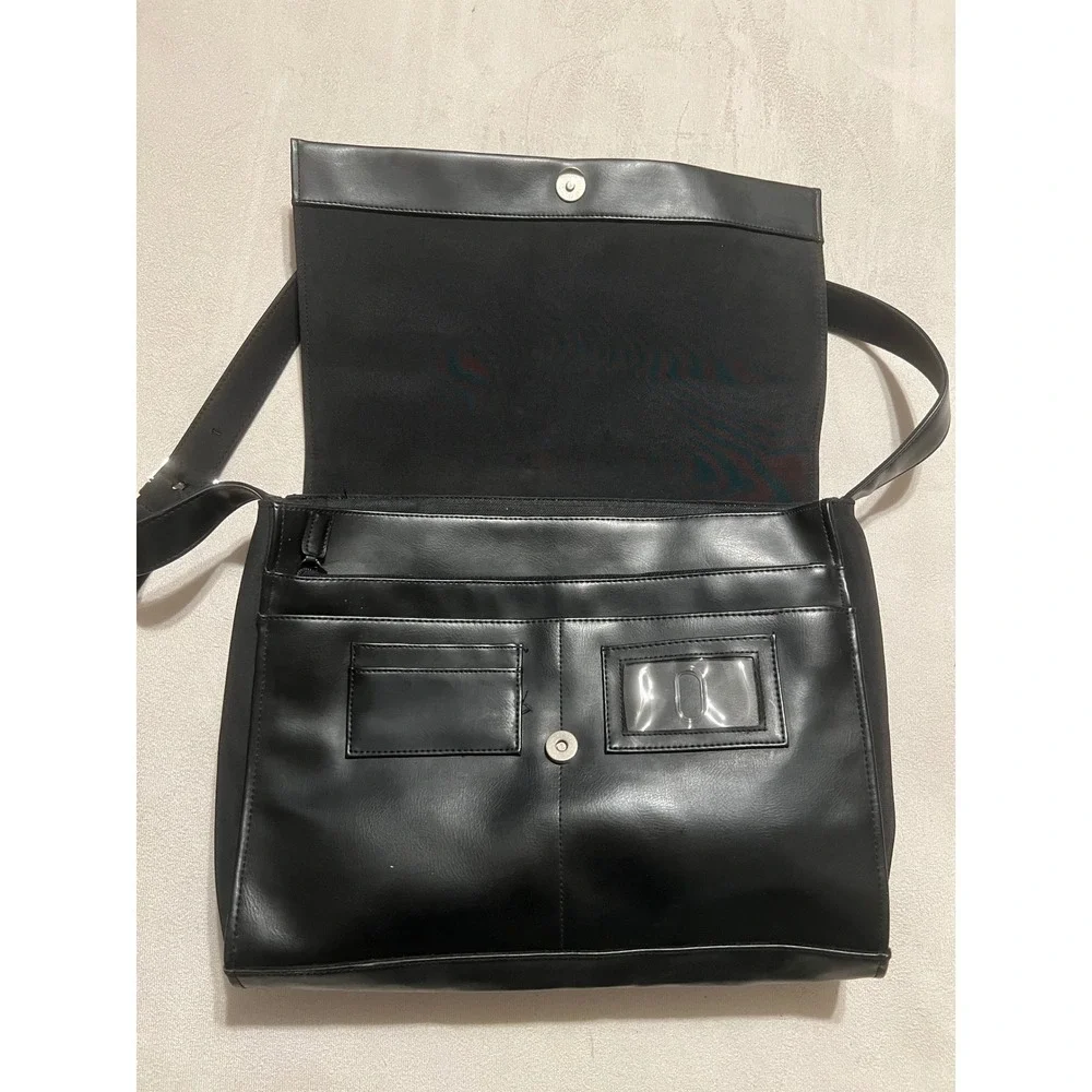 Nine West Black Leather Messenger Bag Laptop Case Professional Work Tote